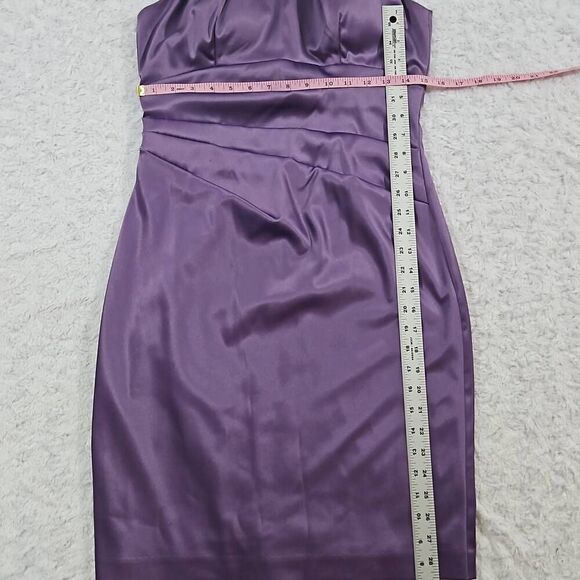 Eliza J Womens Size 8 Chain Strap Pleated Satin Cocktail Purple Dress Formal - Picture 3 of 11